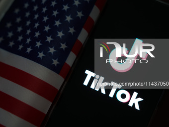 An American flag and TikTok are being displayed in Shanghai, China, on July 27, 2024. (