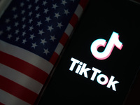 An American flag and TikTok are being displayed in Shanghai, China, on July 27, 2024. (