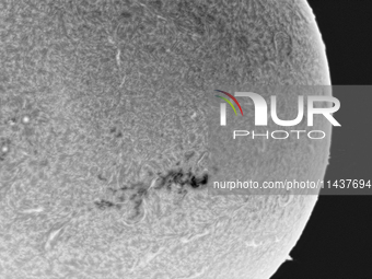 (EDITOR'S NOTE: This image was captured with an H-Alpha solar telescope and is the result of stacking the best 20% of frames. The final stac...