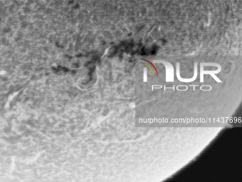 (EDITOR'S NOTE: This image was captured with an H-Alpha solar telescope and is the result of stacking the best 20% of frames. The final stac...