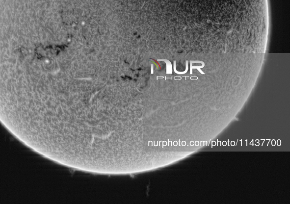 (EDITOR'S NOTE: This image was captured with an H-Alpha solar telescope and is the result of stacking the best 20% of frames. The final stac...