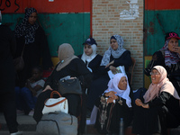 A group of Palestinian children and patients are awaiting in Deir Al-Balah, central Gaza Strip, on July 28, 2024, for their medical evacuati...