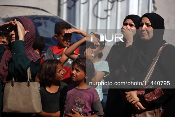 A group of Palestinian children and patients are awaiting in Deir Al-Balah, central Gaza Strip, on July 28, 2024, for their medical evacuati...