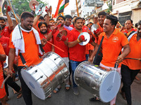 Kanwariyas are carrying holy water from the shrine 'Galta Peeth Tirtha' and going back to their pilgrimage in the auspicious month of 'Sharv...