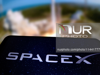 An illustration of SpaceX is being displayed in Suqian City, Jiangsu Province, China, on July 29, 2024. (