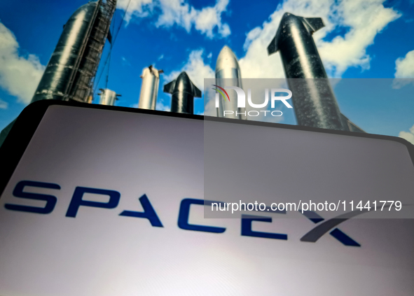 An illustration of SpaceX is being displayed in Suqian City, Jiangsu Province, China, on July 29, 2024. 