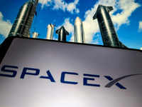 An illustration of SpaceX is being displayed in Suqian City, Jiangsu Province, China, on July 29, 2024. (