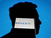 An illustration of SpaceX is being displayed in Suqian City, Jiangsu Province, China, on July 29, 2024. (