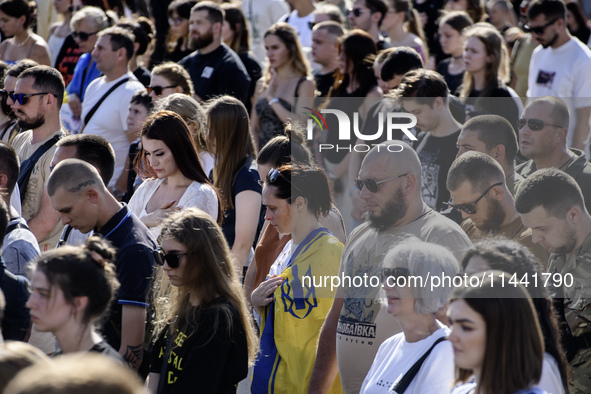 Ukrainian activists, relatives, and friends of soldiers who defended the Azovstal Iron and Steel Works are attending a ceremony to remember...