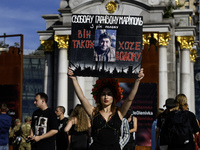 Ukrainian activists, relatives, and friends of soldiers who are defending the Azovstal Iron and Steel Works are holding placards calling on...