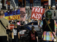 Ukrainian activists, relatives, and friends of soldiers who are defending the Azovstal Iron and Steel Works are holding placards calling on...