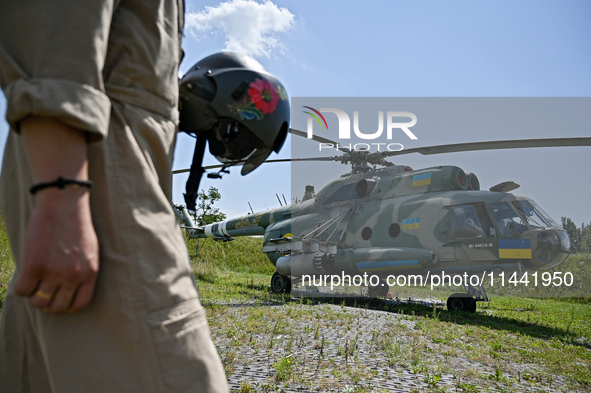 A Mi-8MSB-V assault transport helicopter of the 16th Brody Separate Army Aviation Brigade is in the field in Ukraine, on July 11, 2024. NO U...