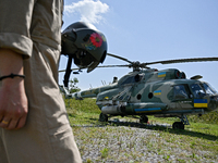 A Mi-8MSB-V assault transport helicopter of the 16th Brody Separate Army Aviation Brigade is in the field in Ukraine, on July 11, 2024. NO U...