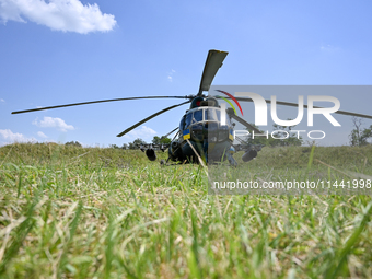 A Mi-8MSB-V assault transport helicopter of the 16th Brody Separate Army Aviation Brigade is in the field in Ukraine, on July 11, 2024. NO U...