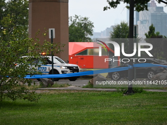 Three people are being shot, with one dead, at a migrant shelter on Randalls Island in Manhattan, New York, United States, on July 29, 2024....