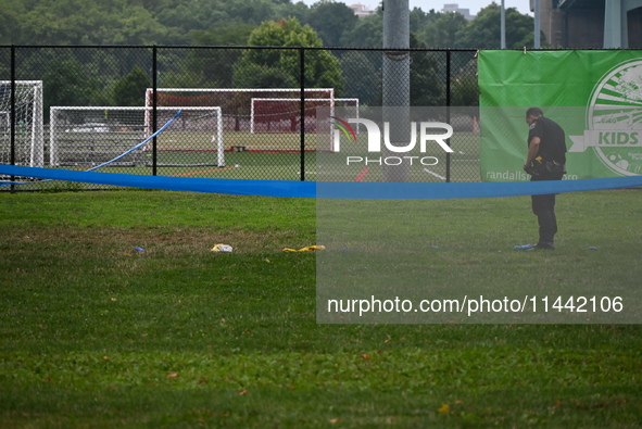 Three people are being shot, with one dead, at a migrant shelter on Randalls Island in Manhattan, New York, United States, on July 29, 2024....