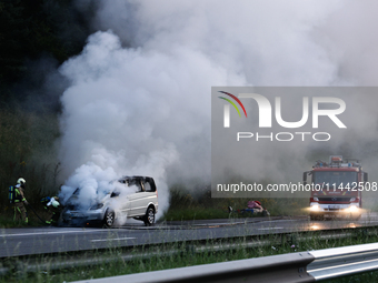 A car is seen on fire at the highway in Belgium on July 28, 2024. (