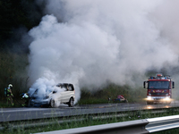 A car is seen on fire at the highway in Belgium on July 28, 2024. (