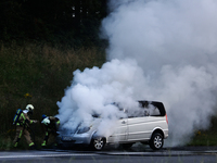 A car is seen on fire at the highway in Belgium on July 28, 2024. (