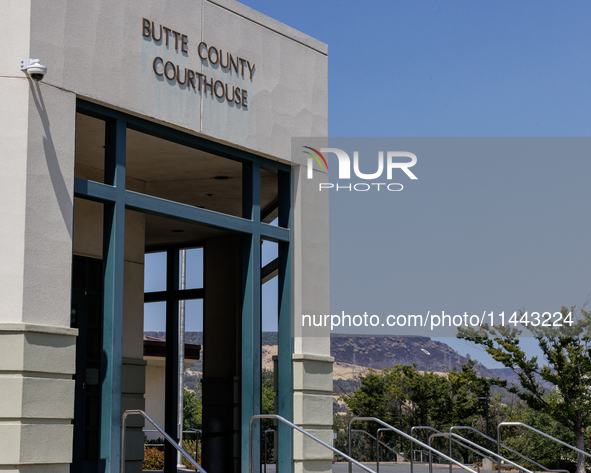 Table Mountain is appearing in the background of the Butte County Courthouse, in Oroville, Calif., on Sunday, June 28, 2024. The Thompson Fi...