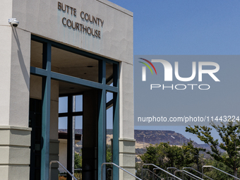 Table Mountain is appearing in the background of the Butte County Courthouse, in Oroville, Calif., on Sunday, June 28, 2024. The Thompson Fi...