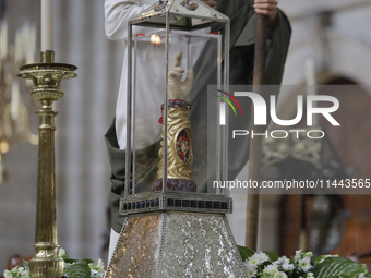 I am viewing the relics of St. Jude Thaddeus inside the Metropolitan Cathedral in Mexico City, Mexico, on a work carried out jointly by the...