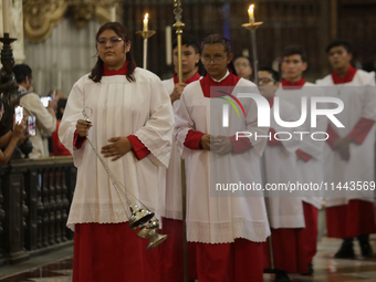 A Mass is being held where the relics of St. Jude Thaddeus are being exhibited inside the Metropolitan Cathedral in Mexico City, Mexico, on...