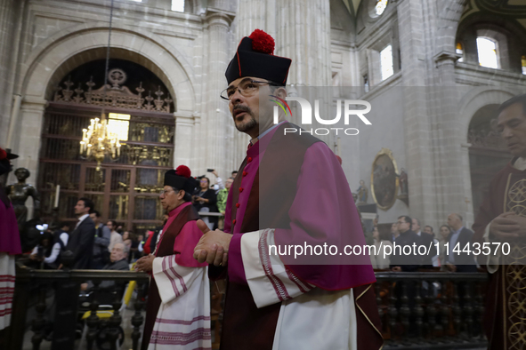 A Mass is being held where the relics of St. Jude Thaddeus are being exhibited inside the Metropolitan Cathedral in Mexico City, Mexico, on...