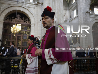 A Mass is being held where the relics of St. Jude Thaddeus are being exhibited inside the Metropolitan Cathedral in Mexico City, Mexico, on...