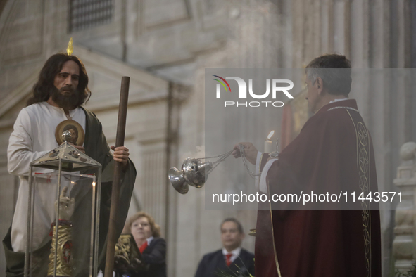 A mass is being held where the relics of St. Jude Thaddeus are being exhibited inside the Metropolitan Cathedral in Mexico City, Mexico, on...