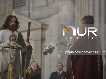 A mass is being held where the relics of St. Jude Thaddeus are being exhibited inside the Metropolitan Cathedral in Mexico City, Mexico, on...