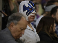 Atlantis, a wrestler, is observing the relics of St. Jude Thaddeus while wearing a mask inside the Metropolitan Cathedral in Mexico City, Me...