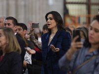 Luz Elena Gonzalez, a Mexican actress, is praying while observing the relics of St. Jude Thaddeus inside the Metropolitan Cathedral in Mexic...