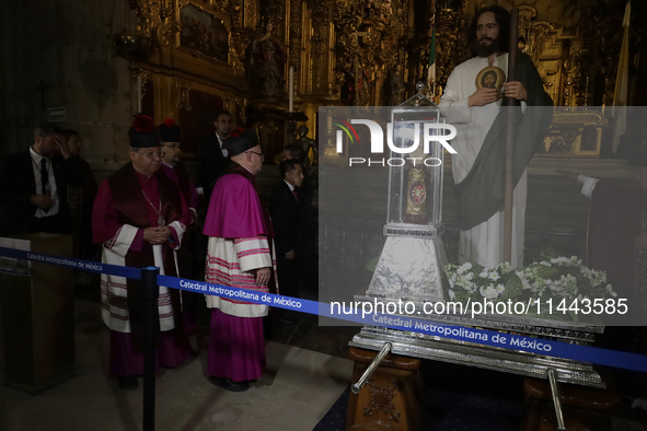 I am viewing the relics of St. Jude Thaddeus inside the Metropolitan Cathedral in Mexico City, Mexico, on a work carried out jointly by the...