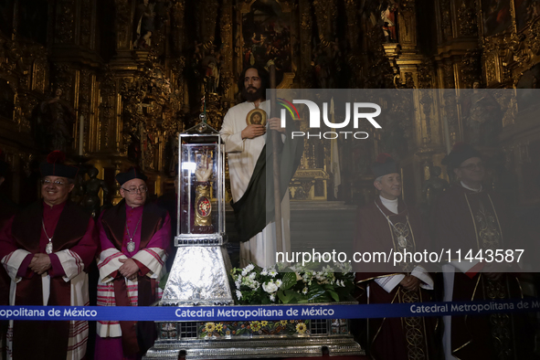 I am viewing the relics of St. Jude Thaddeus inside the Metropolitan Cathedral in Mexico City, Mexico, on a work carried out jointly by the...