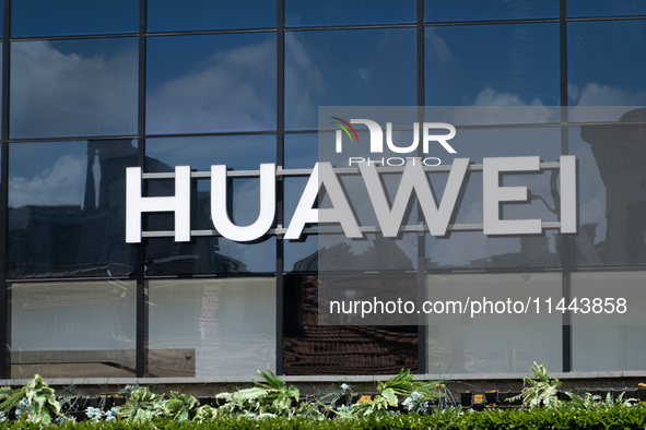 The logo of the Huawei Store is on the South Bund in Huangpu District in Shanghai, China, on July 30, 2024. 