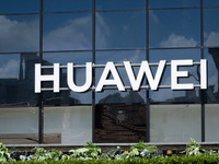 The logo of the Huawei Store is on the South Bund in Huangpu District in Shanghai, China, on July 30, 2024. (