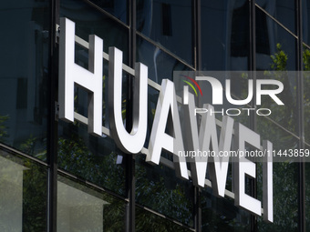 The logo of the Huawei Store is on the South Bund in Huangpu District in Shanghai, China, on July 30, 2024. (