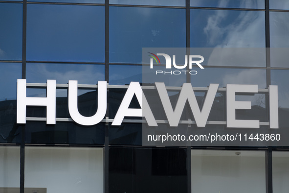 The logo of the Huawei Store is on the South Bund in Huangpu District in Shanghai, China, on July 30, 2024. 