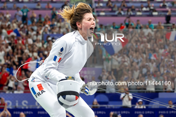 Auriane Mallo - Breton of Team France reacts after winning the the Women's Epee Team Semifinal 2, Match 8 match between Team Poland and Team...