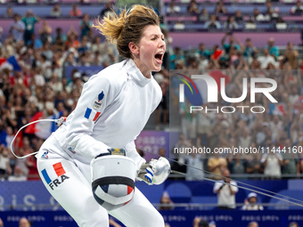 Auriane Mallo - Breton of Team France reacts after winning the the Women's Epee Team Semifinal 2, Match 8 match between Team Poland and Team...