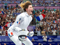 Auriane Mallo - Breton of Team France reacts after winning the the Women's Epee Team Semifinal 2, Match 8 match between Team Poland and Team...