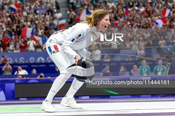 Auriane Mallo - Breton of Team France reacts after winning the the Women's Epee Team Semifinal 2, Match 8 match between Team Poland and Team...