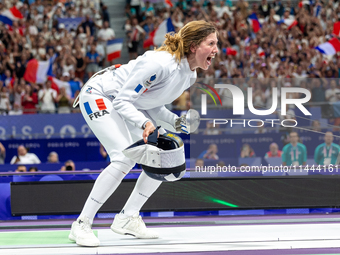 Auriane Mallo - Breton of Team France reacts after winning the the Women's Epee Team Semifinal 2, Match 8 match between Team Poland and Team...