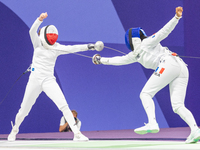  Renata Knapik-Miazga of Team Poland and  Caroline Vitalis  of France  compete during the Women's Epee Team Semifinal 2, Match 8 match betwe...