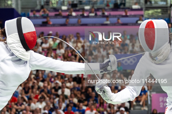  Renata Knapik-Miazga of Team Poland and  Caroline Vitalis  of France  compete during the Women's Epee Team Semifinal 2, Match 8 match betwe...