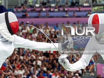  Renata Knapik-Miazga of Team Poland and  Caroline Vitalis  of France  compete during the Women's Epee Team Semifinal 2, Match 8 match betwe...