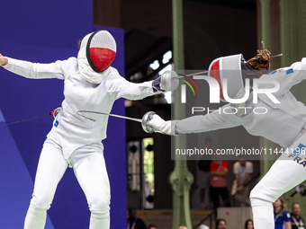  Renata Knapik-Miazga of Team Poland and  Caroline Vitalis  of France  compete during the Women's Epee Team Semifinal 2, Match 8 match betwe...