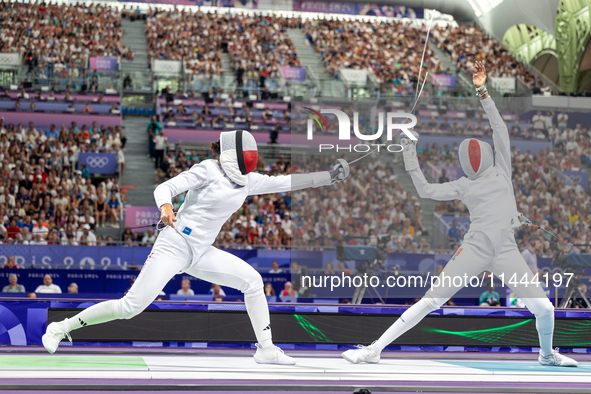  Renata Knapik-Miazga of Team Poland and  Caroline Vitalis  of France  compete during the Women's Epee Team Semifinal 2, Match 8 match betwe...