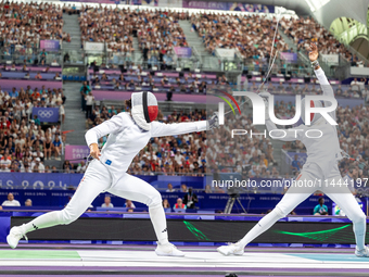  Renata Knapik-Miazga of Team Poland and  Caroline Vitalis  of France  compete during the Women's Epee Team Semifinal 2, Match 8 match betwe...